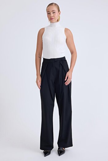 Vitrin Wide Leg Trousers with Lace-Up Waist
