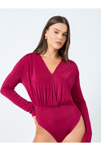 Styli Red Deep V Neck Wrap Bodysuit