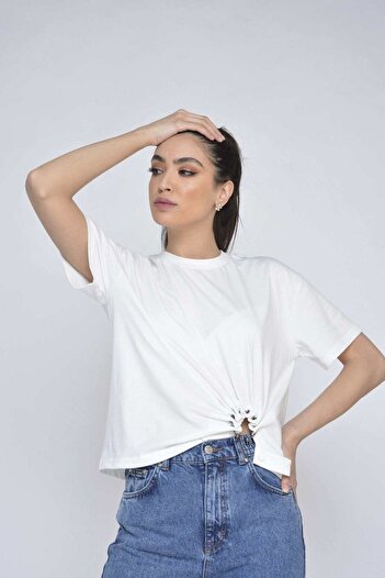 Nichii Solid Cotton Ring-Detail Top