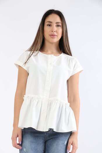 mica Solid Ruffle Hem Short-Sleeve Top