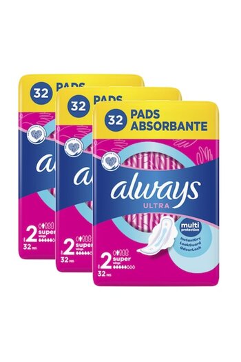 Always Ultra Super Period Pads, 3 packs x 32, 96 pcs
