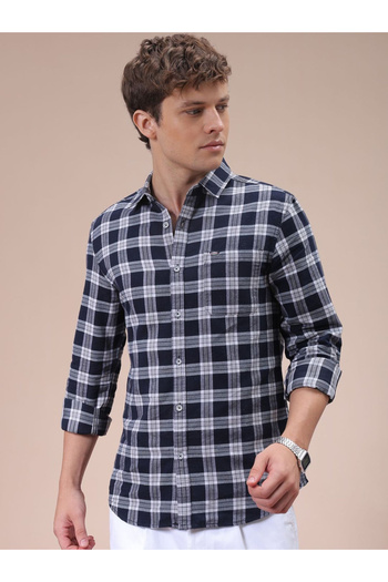 The Indian Garage Co By Styli Men Navy Blue Slim Fit Checked Casual Shirt