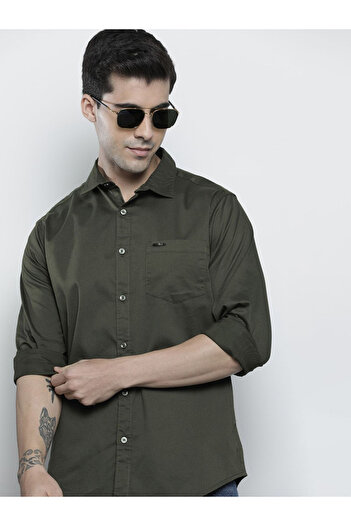 The Indian Garage Co By Styli Men Olive Slim Fit Solid Casual Shirt