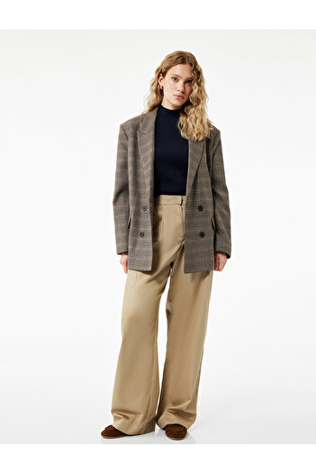 Koton Cotton Pocket Pleated Detail High Waist Fabric Baggy Pants