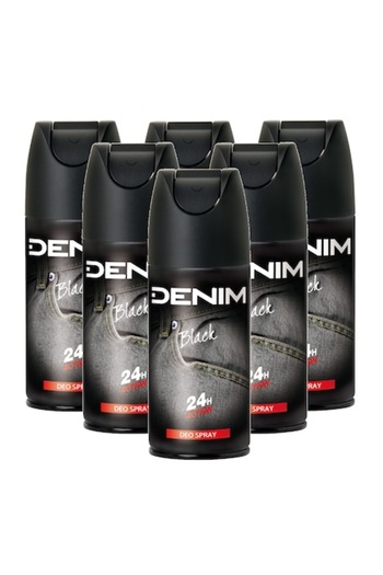 Denim Deodorant Spray for Men Black, 24h Protection, 6 x 150 ml