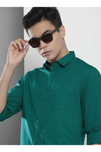 The Indian Garage Co By Styli Men Teal Plain Slim Fit Shirt