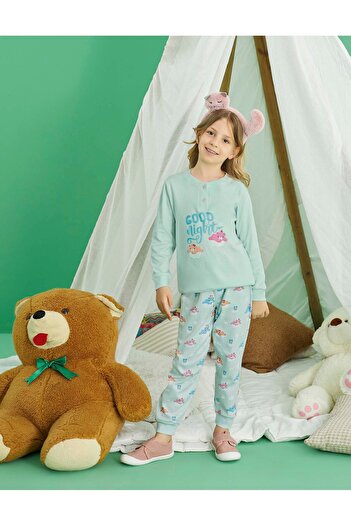 Aydoğan Girl's Green Pajama Set 100% Cotton Interlock Long Sleeve A13-1 - 240740 - Aydogan ®
