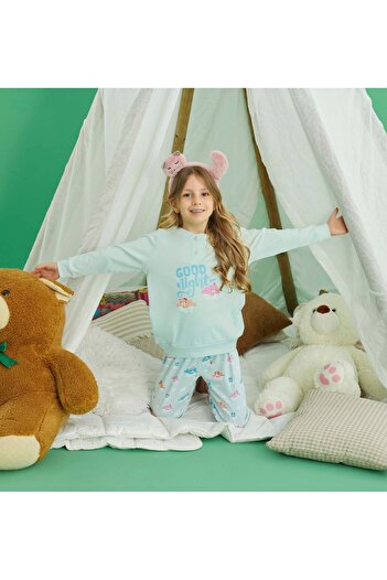 Aydoğan Girl's Green Pajama Set 100% Cotton Interlock Long Sleeve A13-1 - 240740 - Aydogan ®