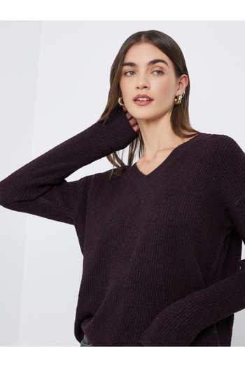 Styli Burgundy V-Neck Knitted Sweater