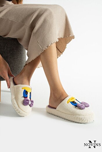 NOVİNS Cute Bowknot Duffy Duck Figure Embroidered Non-Slip Lightweight Sole House Slippers