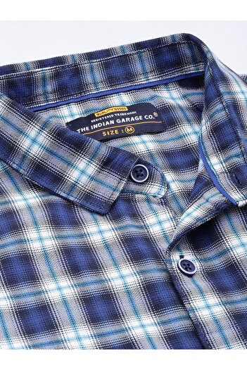The Indian Garage Co By Styli Men Navy Blue Slim Fit Checked Casual Shirt