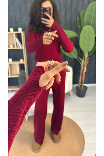PUANT ATELIER Finger-Looped Ribbed Half-Fisherman Knit Crop Sweater Pants Knitwear Bottom-Top Set