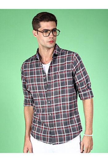 HardSoda By Styli Men Grey Checked Casual Shirt with Spread Collar