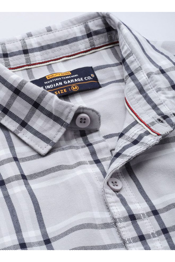 The Indian Garage Co By Styli Men Grey Checked Slim Fit Shirt