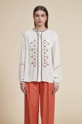 Yola Printed Lace Detail Long-Sleeve Top