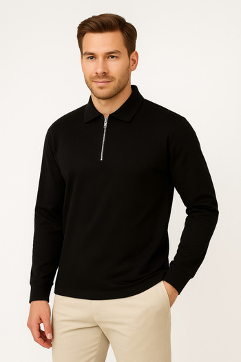 ModaPlaza Men's Zippered Polo Neck Sweat 4019