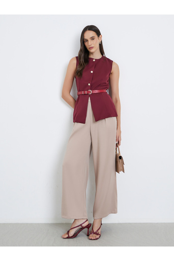 Styli Round Neck Buttoned Waistcoat with Belt