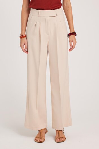Tudors Women's Regular Fit Classic Cut Velcro Closure Palazzo Beige Trousers