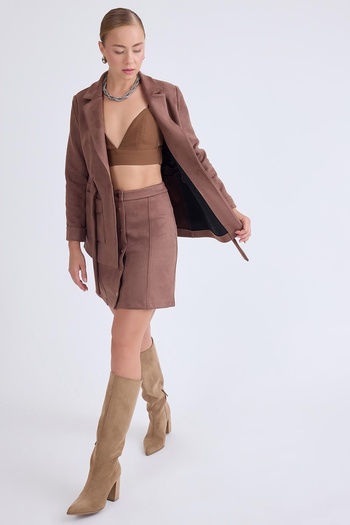 Vitrin Buttoned Front Mini Suede Skirt