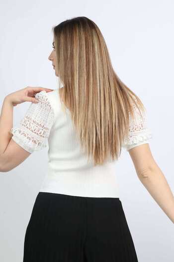 Nichii Solid Lace-Sleeve Square-Neck Top