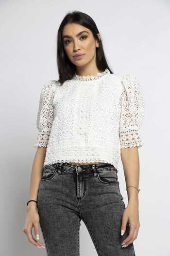 Nichii Lace Puff-Sleeve Short Top