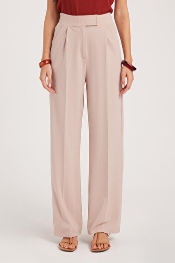 Tudors Women's Regular Fit Classic Cut Velcro Closure Wide Leg Stone Pants