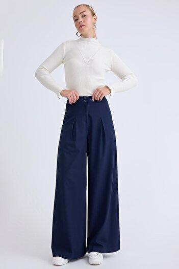 Vitrin Two-Button Elastic Waist Pleated Trousers