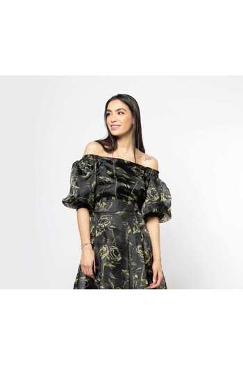 Nichii Floral Off-Shoulder Top with Puffed Sleeves