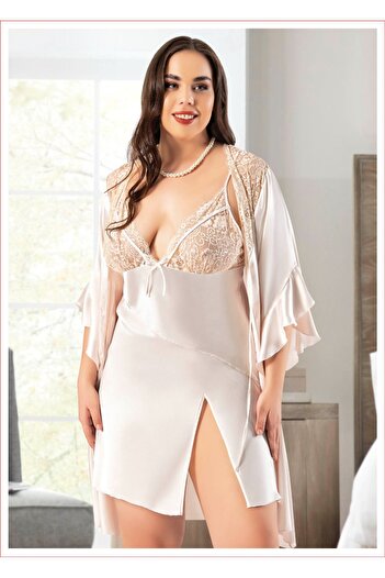 DynamicLeggings Satin Large Size Lace Dressing Gown Set 6000