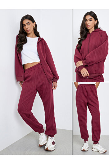 Styli Quilted Knit Hooded Jacket and Joggers Co-Ords