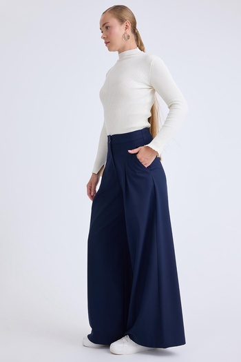 Vitrin Two-Button Elastic Waist Pleated Trousers