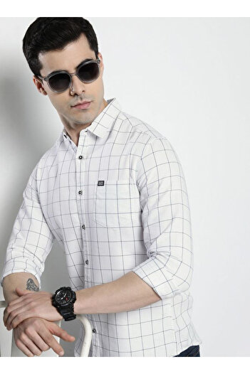 The Indian Garage Co By Styli Men White Grid Checked Slim Fit Shirt