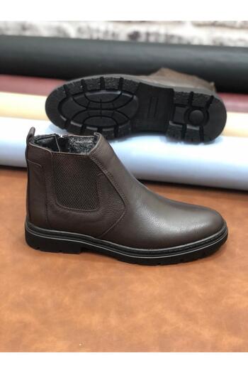 Deritarz Genuine Leather Orthopedic Large Size 45-46-47 Fur Lined Winter Men's Boots