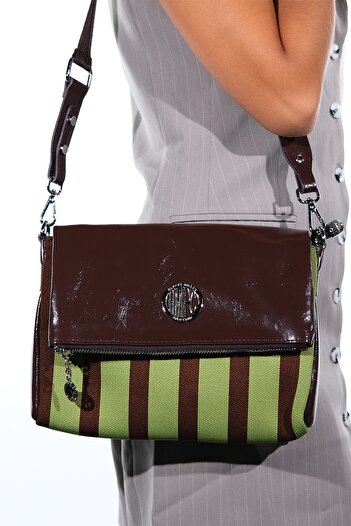 LuviShoes Kalren Brown Striped Women's Flap Crossbody Bag