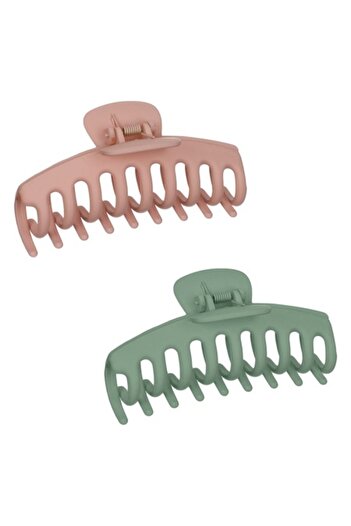SHOPIENS Hair Clips Set, 11 cm, Navy Green and Nude, 2 Pieces, Plastic