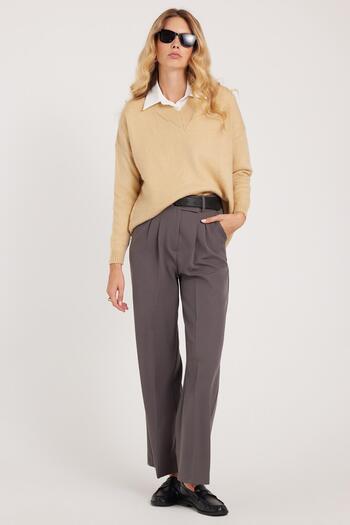 Tudors Women's Regular Fit Classic Cut Velcro Closure Palazzo Anthracite Trousers