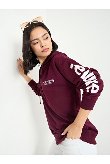 Styli Slogan Print Longline Hoodie