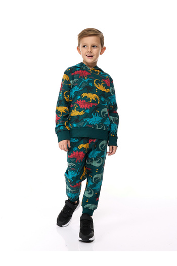 Victor and Jane By Styli Boys Green Dinosaur Hoodie and Joggers Set