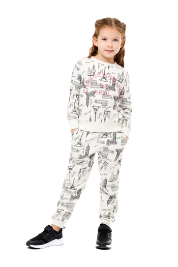 Victor and Jane By Styli Girls White All Over Print Sweatshirt and Joggers Set