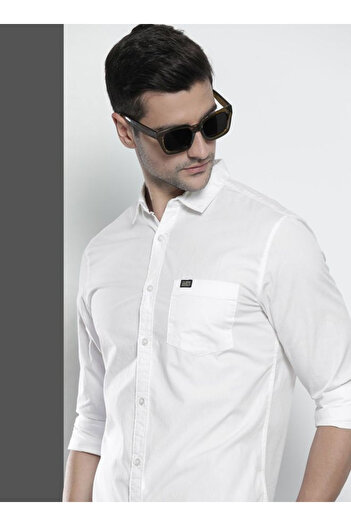 The Indian Garage Co By Styli Men White Slim Fit Solid Casual Shirt