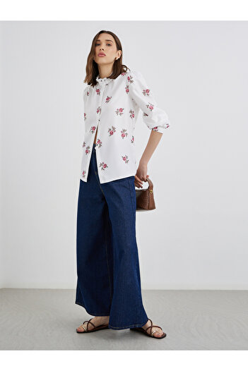 Take Two By Styli Women Floral Print Stand Collar Oversized Shirt