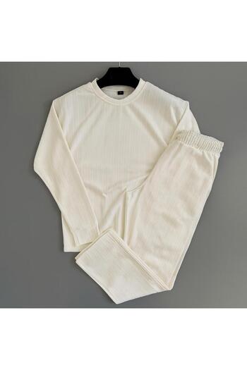 WENMİNG Men's Sahra Fabric Striped Top and Bottom Set