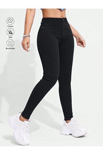 SHEVEGA Women's Black High Waist Linen Lycra Tight Leg Trousers