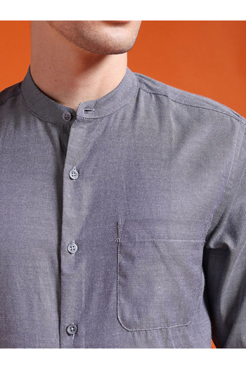 The Indian Garage Co By Styli Men Grey Slim Fit Solid Formal Shirt