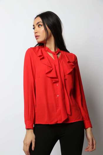 Nichii Ruffled Chest Button-Front Top