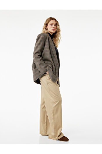 Koton Cotton Pocket Pleated Detail High Waist Fabric Baggy Pants