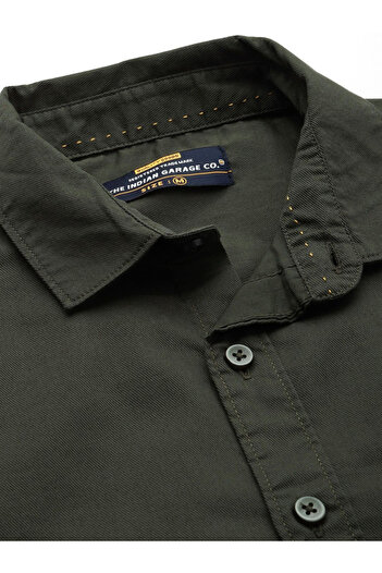 The Indian Garage Co By Styli Men Olive Slim Fit Solid Casual Shirt