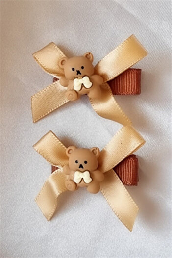Trade Bazaar Child bow figured 2-piece hairpin set clip-on hairpin set with teddy bear hairpin