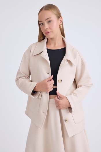Vitrin Off-Shoulder Suede Jacket with Cover Pockets