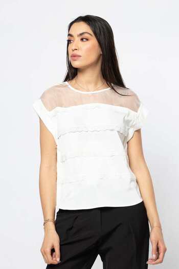 Nichii Lace-Trimmed Sheer Shoulder Top